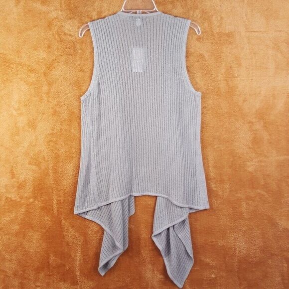 CABLE & GAUGE Womens Sweater Large Gray Vest Ribbed Open Sheer Knit Asymmetrical - Picture 3 of 6